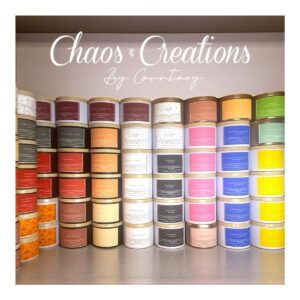 Chaos Creations artisanal candle, natural soy wax, wooden wick, photographed for product display
