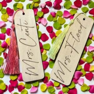 Personalized laser engraved wooden bookmark with teacher name and colored tassel gift for teachers
