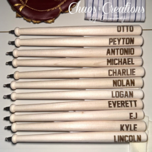 Personalized wooden baseball bat pens engraved with player names