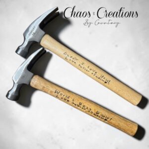 Personalized laser engraved 16oz Stanley claw hammer customized with names, handwriting, dates, logos, or special messages. A unique Father's Day gift for Dad, Grandpa, or any handyman.