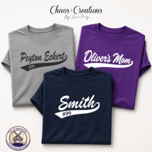 Personalized youth sports T-shirts with player name and number options