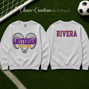 Amsterdam Soccer Ram Outline sport grey crewneck with personalized Rivera name on back