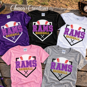 Amsterdam Rams Travel faux glitter baseball T-shirts in purple, black, white, pink and sport grey