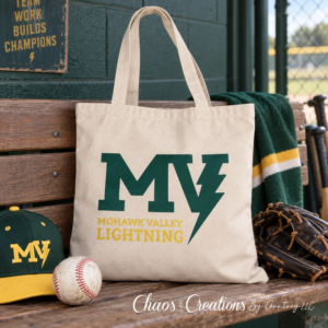 Mohawk Valley Lightning green and yellow reusable cotton tote bag