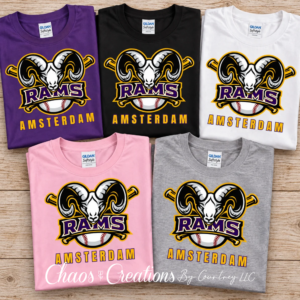 Amsterdam Rams Travel T-Shirts in sport grey, purple, black, white and pink